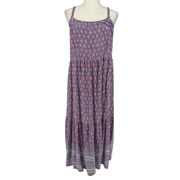 Beachlunchlounge Maxi Dress Womens Small Blue Pink Excellent Paisley Tiered Boho - Picture 1 of 7